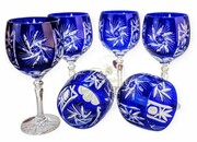 Kobaltowe kryształowe kieliszki do wina 280ml Młynek Oliwka 6 sztuk MaRika