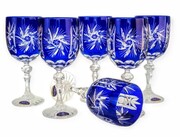 Kobaltowe kryształowe kieliszki do wina 240ml Młynek Oliwka 6 sztuk MaRika