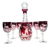 Rubinowy zestaw do wina z motywem myśliwskim MaRika