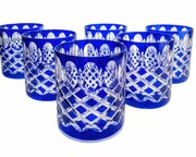 Kobaltowe kryształowe szklanki do whisky 280ml Krata Oliwka 6 sztuk MaRika