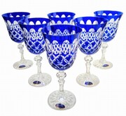 Kobaltowe kryształowe kieliszki do wina 220ml Krata Oliwka 6 sztuk MaRika