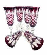 Rubinowe kryształowe kieliszki do szampana 150ml Krata Oliwka 6 sztuk MaRika