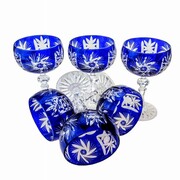 Kobaltowe kryształowe kieliszki do szampana Młynek Oliwka 6 szt MaRika