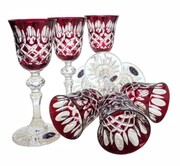 Rubinowe kryształowe kieliszki do likieru 60ml Krata Oliwka 6 sztuk MaRika