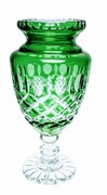 Szmaragdowy kryształowy wazon na stopie 25 cm Krata Oliwka MaRika