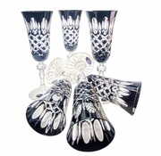 Czarne kryształowe kieliszki do szampana 150ml Krata Oliwka 6 sztuk MaRika