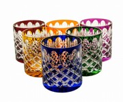 Kolorowe kryształowe szklanki do whisky 280ml Krata Oliwka 6 sztuk MaRika