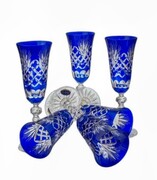 Kobaltowe kryształowe kieliszki do szampana 150ml Ananas 6 szt MaRika