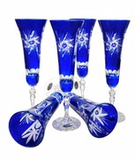 Kobaltowe kryształowe kieliszki do szampana 170ml Młynek Oliwka 6 sztuk MaRika