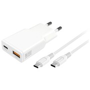 4smarts Ładowarka sieciowa PDPlug 20W GaN + USB-C + USB-A + kabel USB-C 1,5m Biała 4smarts