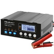 Qoltec Inteligentna mikroprocesorowa ładowarka 12V | 12.6V | 24V |Prostownik z funkcją naprawy do akumulatora AGM GEL LiFePO4 | LCD Qoltec