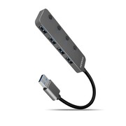 AXAGON HUE-MSA Hub 4-portowy USB 3.2 Gen 1 switch, metalowy, 20cm USB-A kabel, microUSB dodatkowe zasilanie AXAGON