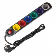 Maclean Listwa zasilająca 1,5m 250VAC/10A MCE509 B 2500 Q, IP20, 6 gniazd, prąd znamionowy 10A, czarny Maclean