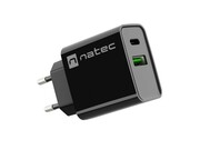 Natec Ładowarka sieciowa Ribera 1x USB-A + 1x USB-C 20W Czarna Natec