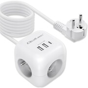 Qoltec Kostka zasilająca przedłużacz 6w1 z podświetlanym włącznikiem | 3x AC | 2x USB | 1x USB-C PD 20W | biała | kabel 2m Qoltec