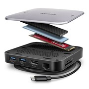 AXAGON HMC-UFO Wieloportowy hub USB 9in1, 10Gbps, 2x USB-A, HDMI 4K/60Hz, M.2 NVMe/SATA, audio, PD 100W, SD/microSD, GLAN, 65cm USB-C kabel AXAGON