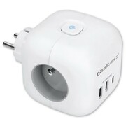 Qoltec Kostka zasilająca przedłużacz 6w1 z podświetlanym włącznikiem | 3x AC | 2x USB | 1x USB-C PD 20W | biała Qoltec