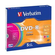 Verbatim DVD-R 16x 4.7GB 5P Slim Colour 43557 Verbatim