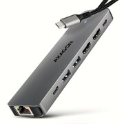 AXAGON HMC-7HX2 Wieloportovy hub USB 7in1, 5Gbps, 2x USB-A, 1x USB-C, 2x HDMI 4K/60Hz, GLAN, PD 100W, 15cm USB-C kabel AXAGON