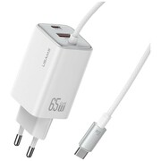 USAMS Ładowarka sieciowa JC Series CC266 65W GaN Fast Charger wbudowanykabel USB-C biała USAMS