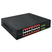 Qoltec Przełącznik sieciowy SWITCH FAST Ethernet PoE | 16x RJ45 10/100 Mb/s | 2x RJ45 Uplink 1000 Mb/s | 1x SFP 1000Mb/s Qoltec