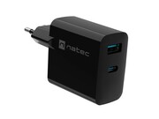 Natec Ładowarka sieciowa Ribera GAN 1X USB-A + 1X USB-C 45W Czarna Natec