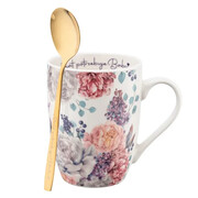 KUBEK DLA BABCI porcelanowy ze ZŁOTĄ łyżeczką Altom Design Liliowy 320ml Altom