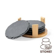 Zestaw Kamiennych podkładek pod kubek ze stojakiem Łupek/Bambus 4 szt PromoFriends