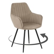 Krzesło obrotowe do jadalni DC-0084-2 | Welur Jasny Brąz | Czarne nogi