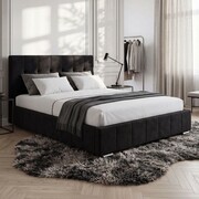 Łóżko tapicerowane z pojemnikiem LB-150P | 120x200 | Welur | Czarny