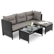 Zestaw mebli ogrodowych NICEA | Technorattan | Czarny | Poduszki szare 01