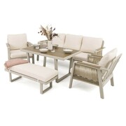 Zestaw mebli ogrodowych z aluminium PROVENCE beż + imitacja drewna / beżowe poduszki