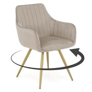 Krzesło obrotowe do jadalni DC-0084-2 | Welur beżowy #7 | Złote nogi