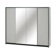 Szafa czterodrzwiowa z lustrem i oświetleniem LED GRIS GS-01 szara/czarna