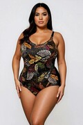 Jednoczęściowy damski stój kąpielowy Celeste czarny w liście 90D Lorin