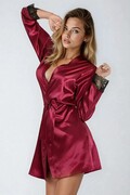 Damski satynowy szlafrok Gina bordowy XXL DKaren