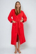 Długi puszysty szlafrok z kapturem Diana czerwony XXL DKaren