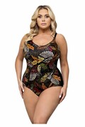 Jednoczęściowy damski stój kąpielowy Celeste czarny w liście 90D Lorin
