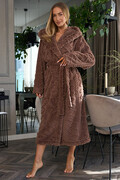 Długi szlafrok damski Geo czekoladowy XL L&L