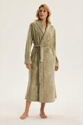 Długi, ciepły szlafrok Como Ginkgo w jasnozielonym kolorze. S Henderson