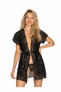 Koronkowy szlafrok Giully z wozorem lamparta czarny S/M Obsessive