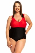 Jednoczęściowy wyszczuplający strój kąpielowy Lago II czarno-czerwony 4XL Spin