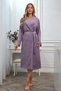 Damski welurowy szlafrok Leona w kolorze szaro-fioletowym. XXL L&L