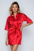 Satynowy szlafrok damski 90 czerwony XXL DKaren