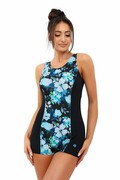 Damski strój kąpielowy z nogawką Kreta II w niebieskie kwiaty XXL Spin
