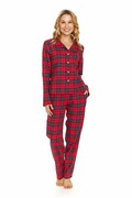 Flanelowa piżama damska Simona w czerwoną kratę M DN Nightwear