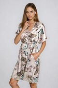Szlafrok damski krótki Farfalla beżowy z motylami L Italian Fashion
