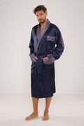 Szlafrok męski satynowy Adam granatowy XXL De Lafense