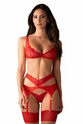 Obsessive Cupide desir biustonosz, pas do pończoch i stringi czerwone S/M Obsessive