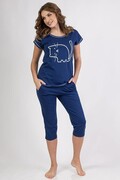 Bawełniana piżama damska Mici niebieska z kotem S Regina